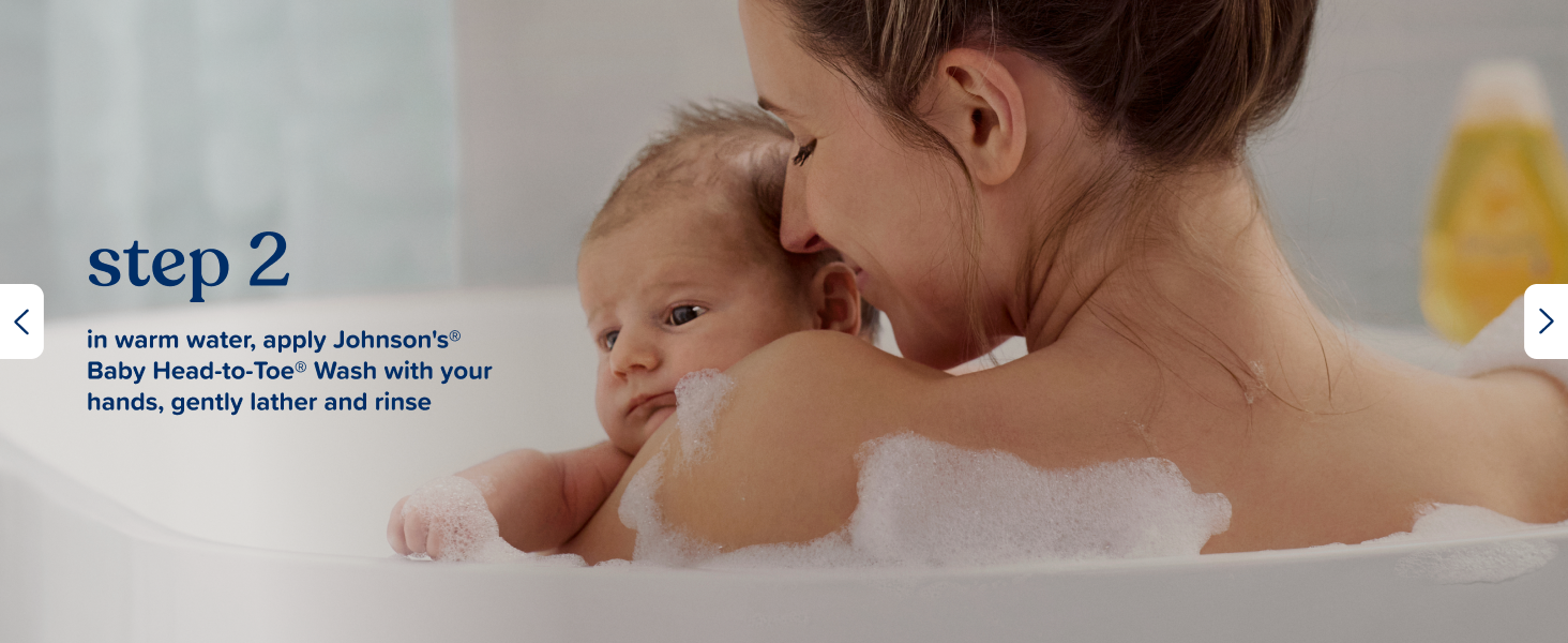 apply johnsons baby wash with hands, lather and rinse