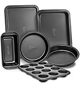 Baking Pan 6 Piece Set Nonstick Carbon Steel Gray Oven Safe PTFE PFOA Free Bakeware Kitchen Set, ...