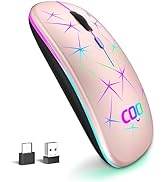 Wireless Mouse, 2.4G Portable Optical Quiet RGB Mouse with USB Receiver and Type C Adapter, 3 Adj...
