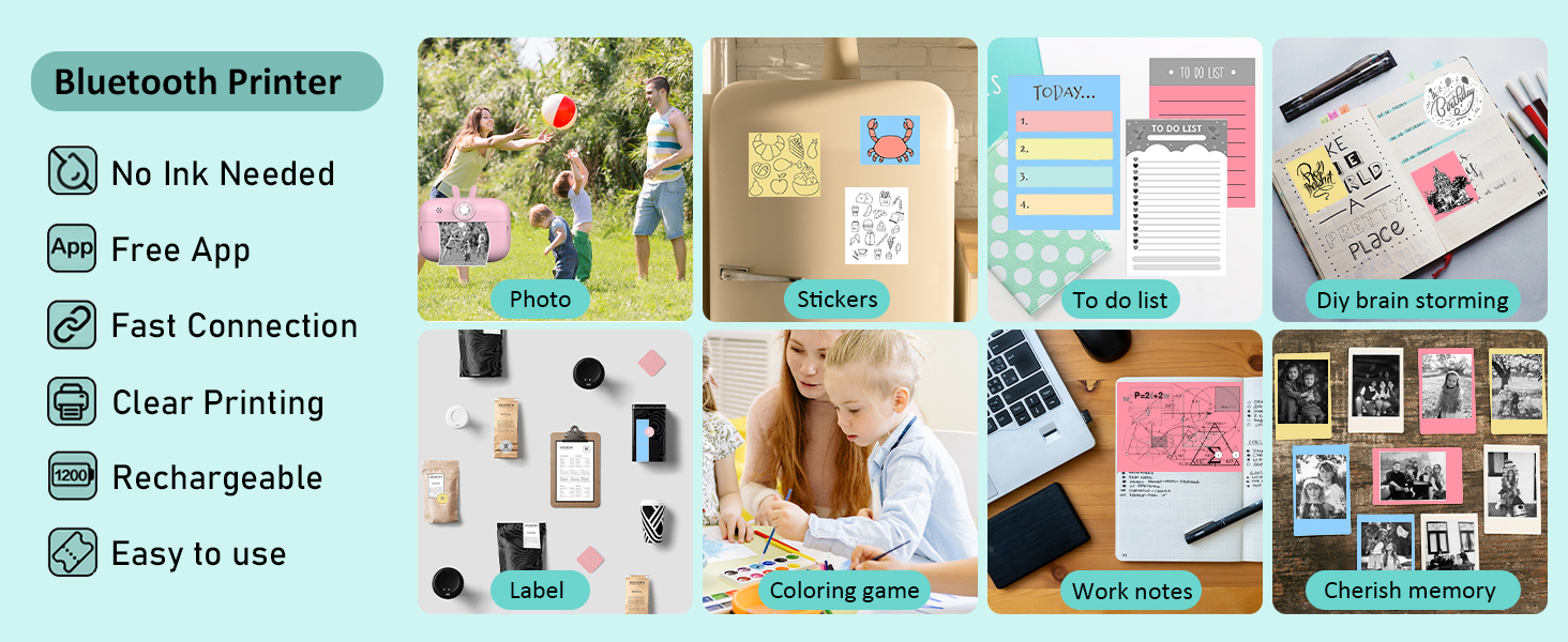 10 Rolls Sticker Paper, Self-Adhesive Thermal HD Photo Paper, Mini Pocket Printer Sticker Paper