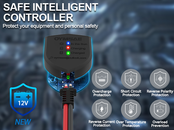 OYMSAE 12W Solar Car Battery Charger Portable 12V Trickle Battery Charger