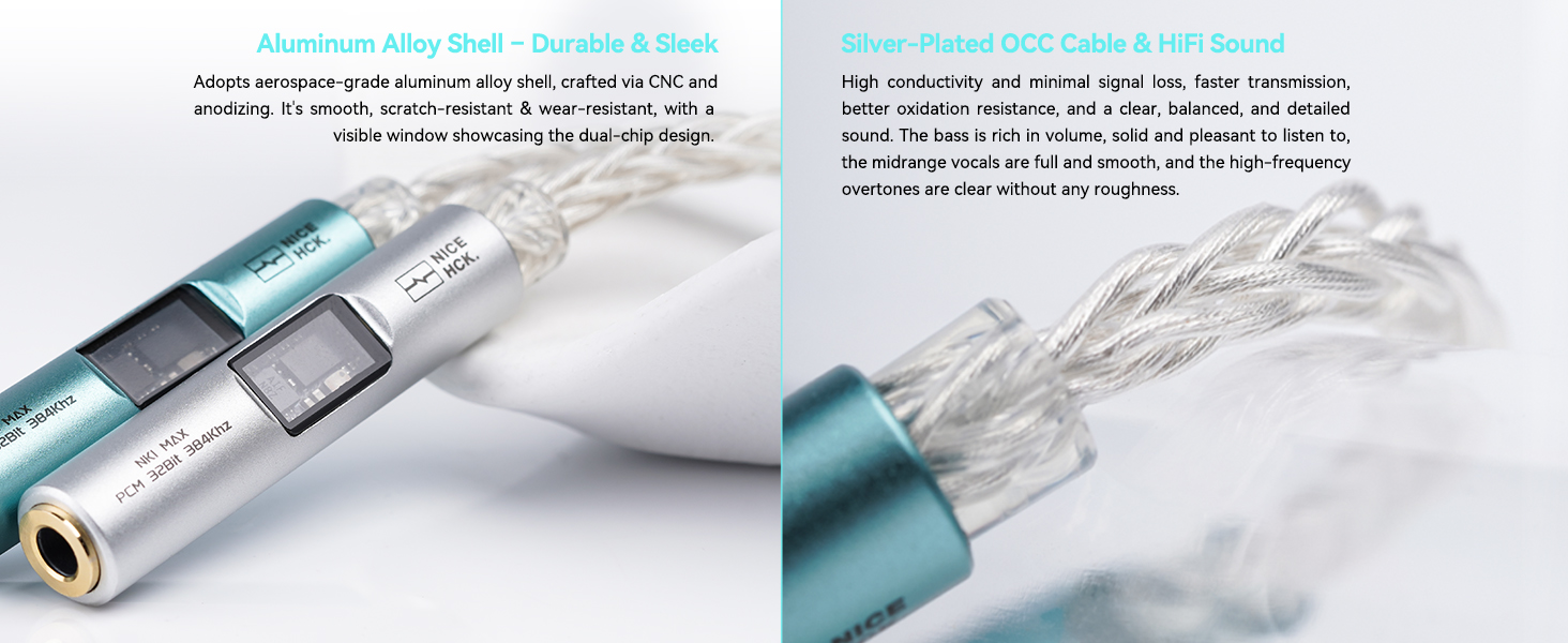 Aluminum Alloy Shell - Durable &amp;amp;Sleek Silver-Plated OCC Cable &amp;amp; HiFi Sound