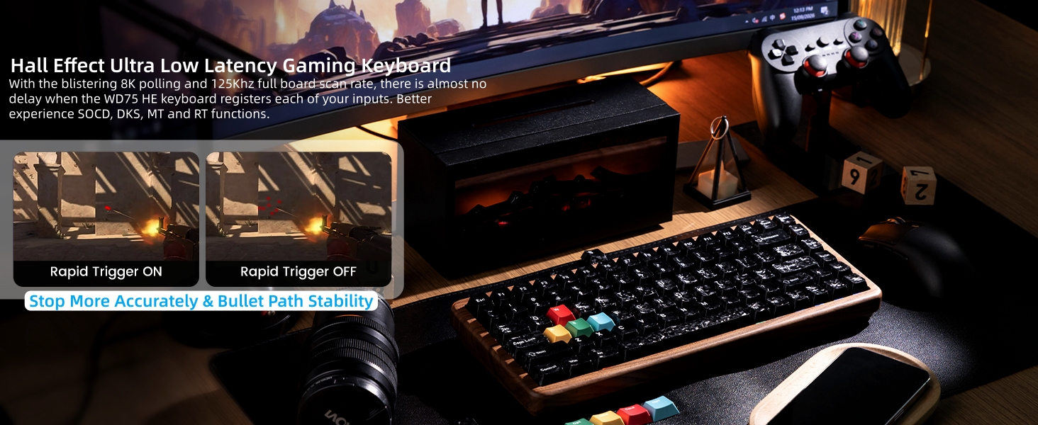 75% Hall Effec Keyboard Wood, Mechanical Keyboard Wireless Rapid Trigger Gaming Custom Keyboard