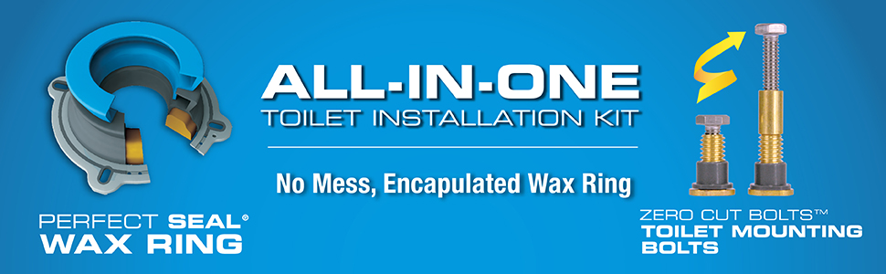 All in One Toilet Installation Kit includes Perfect Seal Wax Ring &amp; Zero Cut Bolts