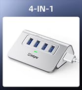 Intpw USB 3.0 Hub, Aluminum 4 Port USB Data Hub 3.0 Port Extender Multiport Adapter with 3.3ft Ca...