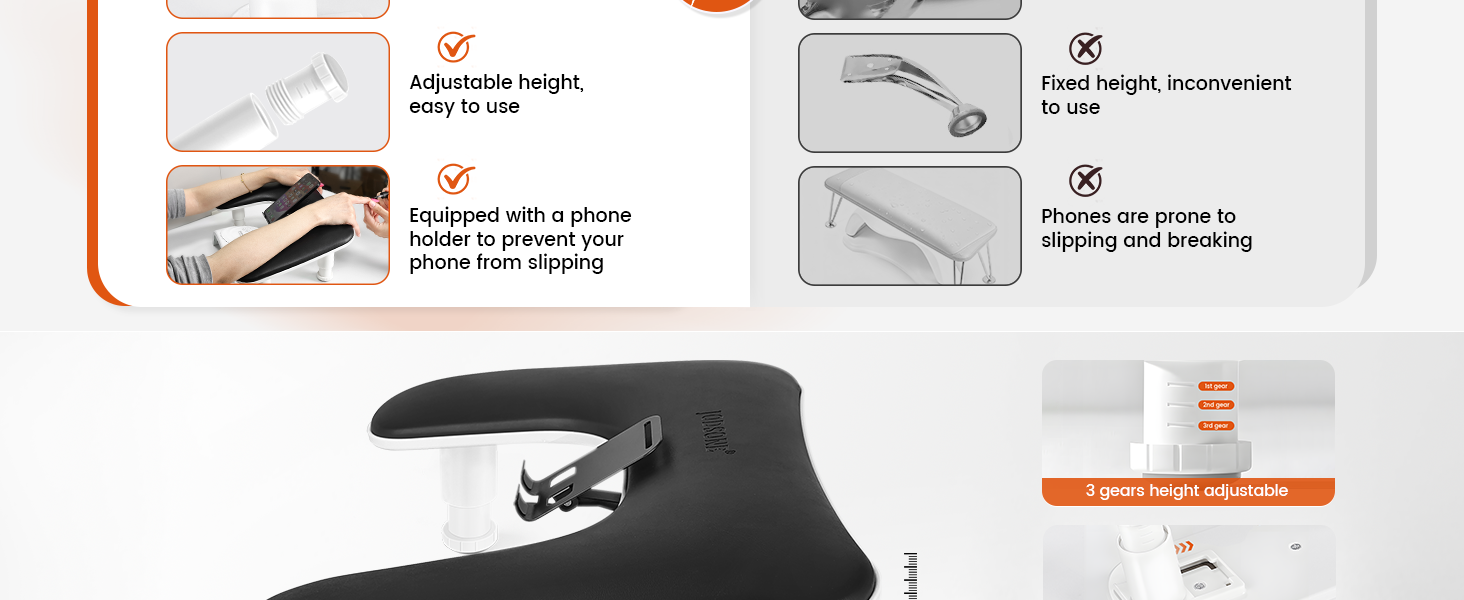 Black Manicure Arm Rest for Nails Tech