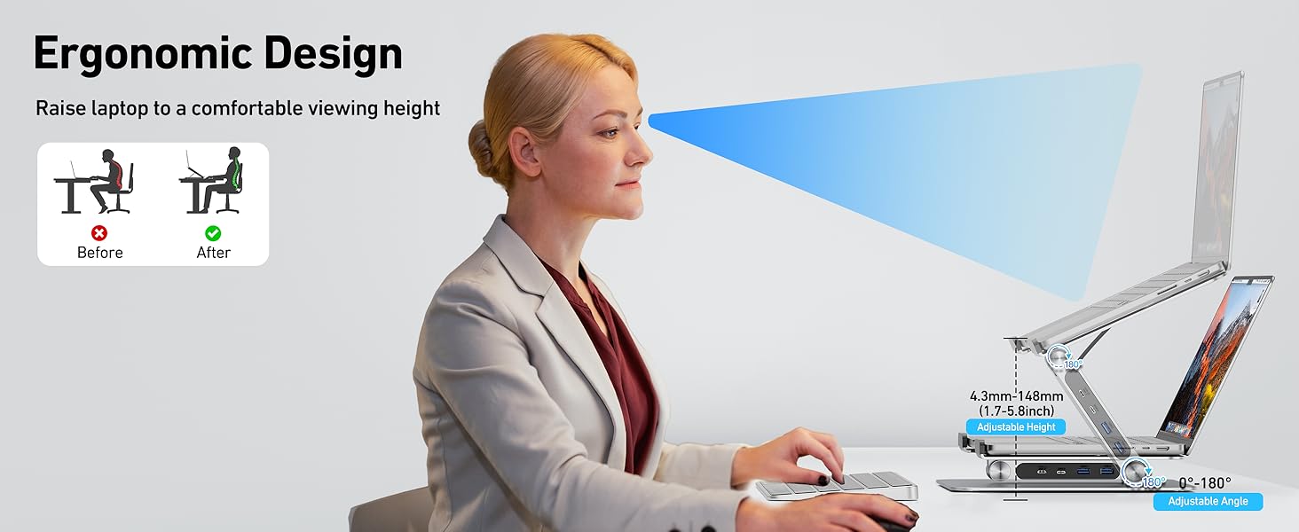 BENFEI Laptop Stand with USB C 6in1 Docking Station