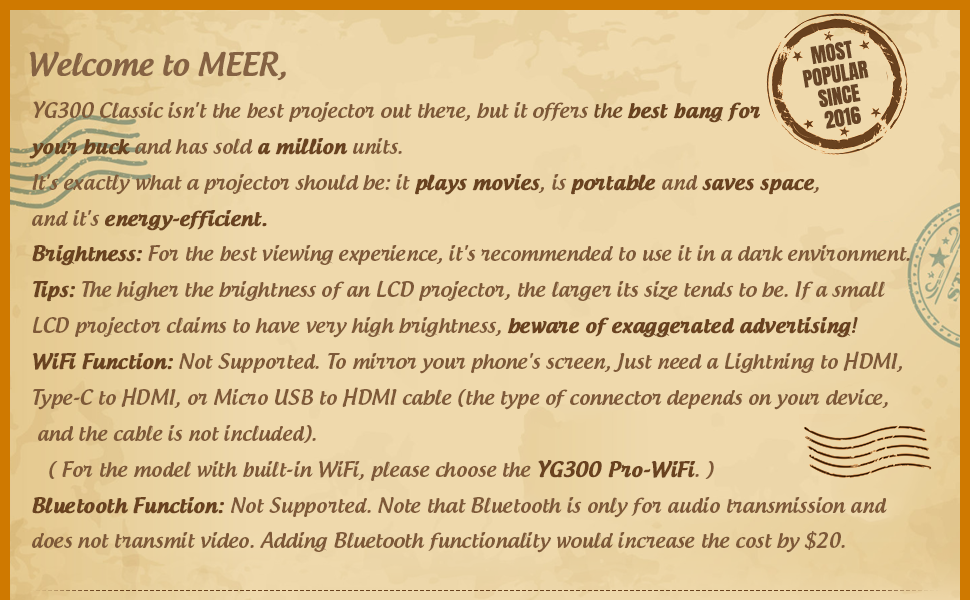 Meer Mini iPhone Projector,Portable Movie Projector Home Projector,