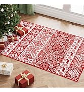 HUGEAR Christmas Vintage Area Rug 2x3 Entryway Rug Machine Washable Rugs Red/White Indoor Door Ma...