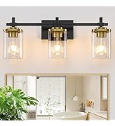 Spiglamm 3-Lights Black and Gold Bathroom Light Fixtures Over Mirror, Modern Brushed Gold Vanity ...
