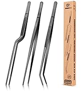 10 inch Fine Cooking Tweezers Set, Professional Stainless Steel Food Tongs, Kitchen Black Long Ch...