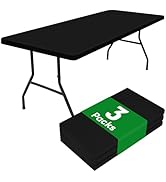 Smiry 3 Pack Rectangle Table Cloth, Elastic Fitted Flannel Backed Vinyl Tablecloths for 6ft Foldi...