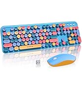 Keyboard and Mouse Wireless,Cute Retro Wireless Keyboard Mouse Combo with Round Key,2.4Ghz Dropou...
