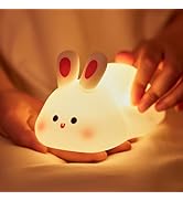 NesveCit Big Face Rabbit Night Light, Adorable LED Bunny Night Lamp, Silicone Dimmable Nursery Ni...