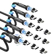 Magnetic Charging Cable [5-Pack,3/3/6/10/10FT] 3 in 1 Magnetic Phone Charger 360°&amp;180° Rotating M...
