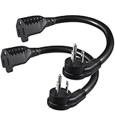 [2 Pack] Flat Plug Short Power Extension Cord - 6inch Black Low Profile Flat Head 3 Prong Grounde...
