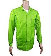Static Care ESD Jacket, Lapel Collar and Snap Adjustment Sleeve, Hi-Visibility Green