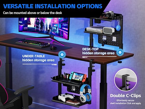 2-Tier Steel Clamp On Desk Shelf