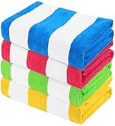 Exclusivo Mezcla 4 Pack Large Cabana Stripe Lightweight Soft Microfiber Beach Towels, Highly Abso...