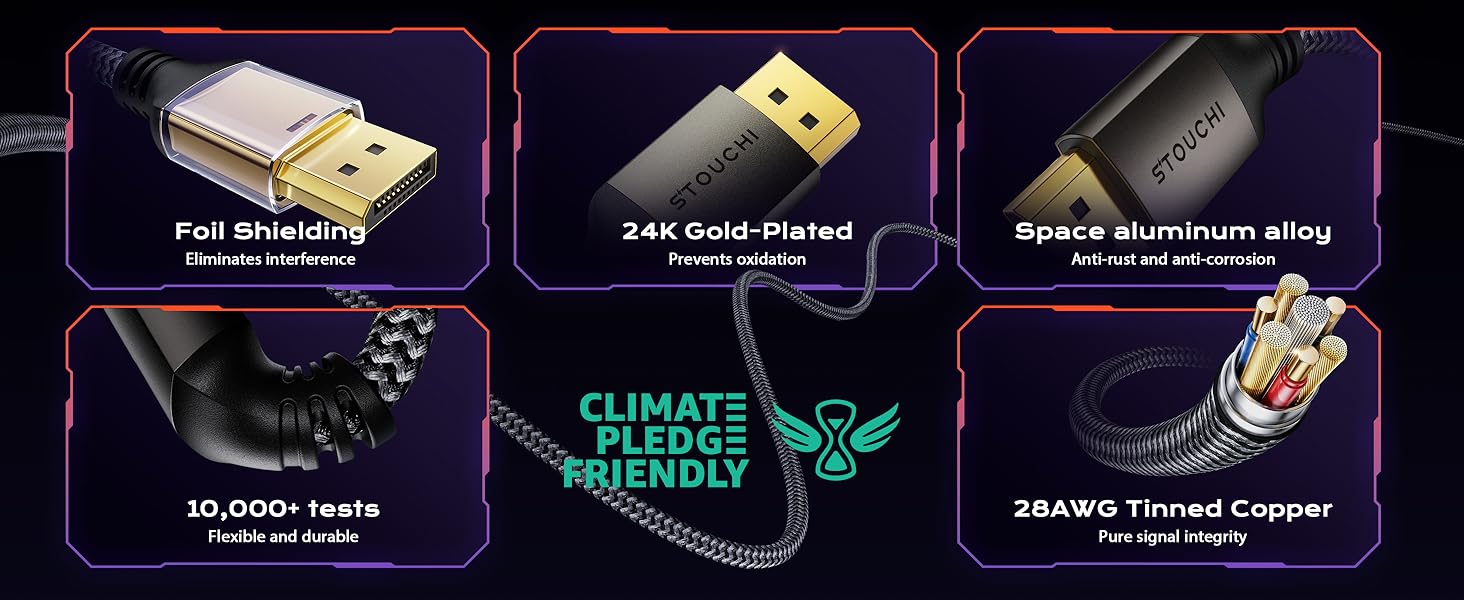 Foil Shielding,Eliminates interference,Gold-Plated, Prevents oxidation;28AWG Copper