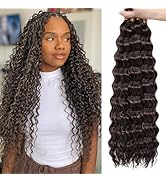 Eerya Long Curly Braiding Hair 18 Inch 4 Packs Dark Brown Ocean Wave Crochet Hair for Black Women...
