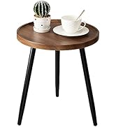 danpinera Round Side Table, Metal Legged Accent Table with Wooden Tray, Small Round End Table for...