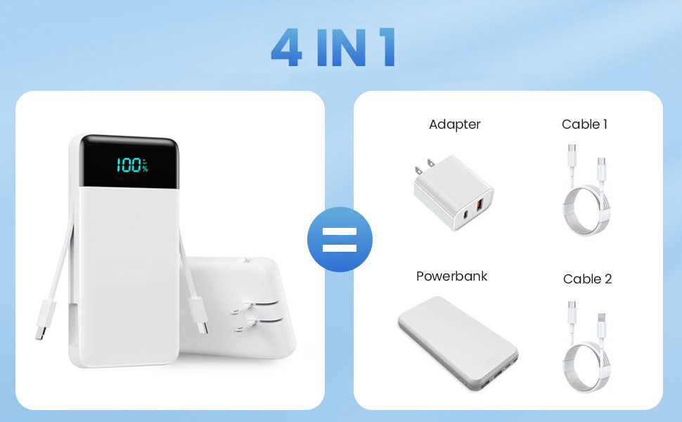 Portable Charger with Built in Cables and Wall Plug, 13800mAh Power Bank for iPhone Accessories