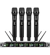 GOLDEN MARS Wireless Microphone System, Quad Channel Wireless Mic, w/ 4x50 UHF Frequencies, Auto ...