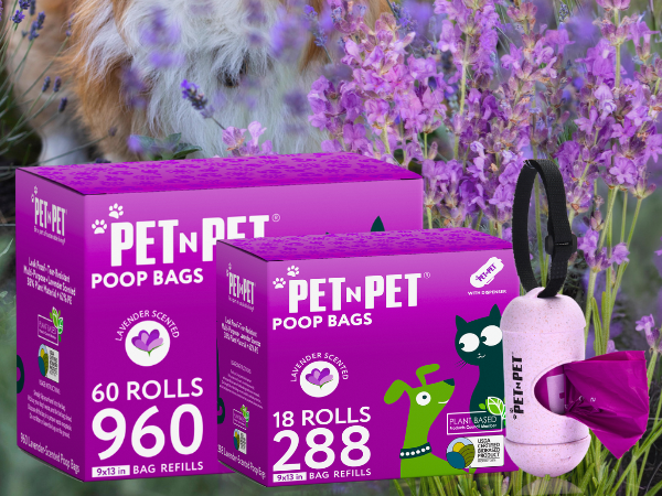Pet N Pet Dog Poop Bags Rolls, 960 &amp;amp; 288 Count Dog Waste Bags, Lavender Scented