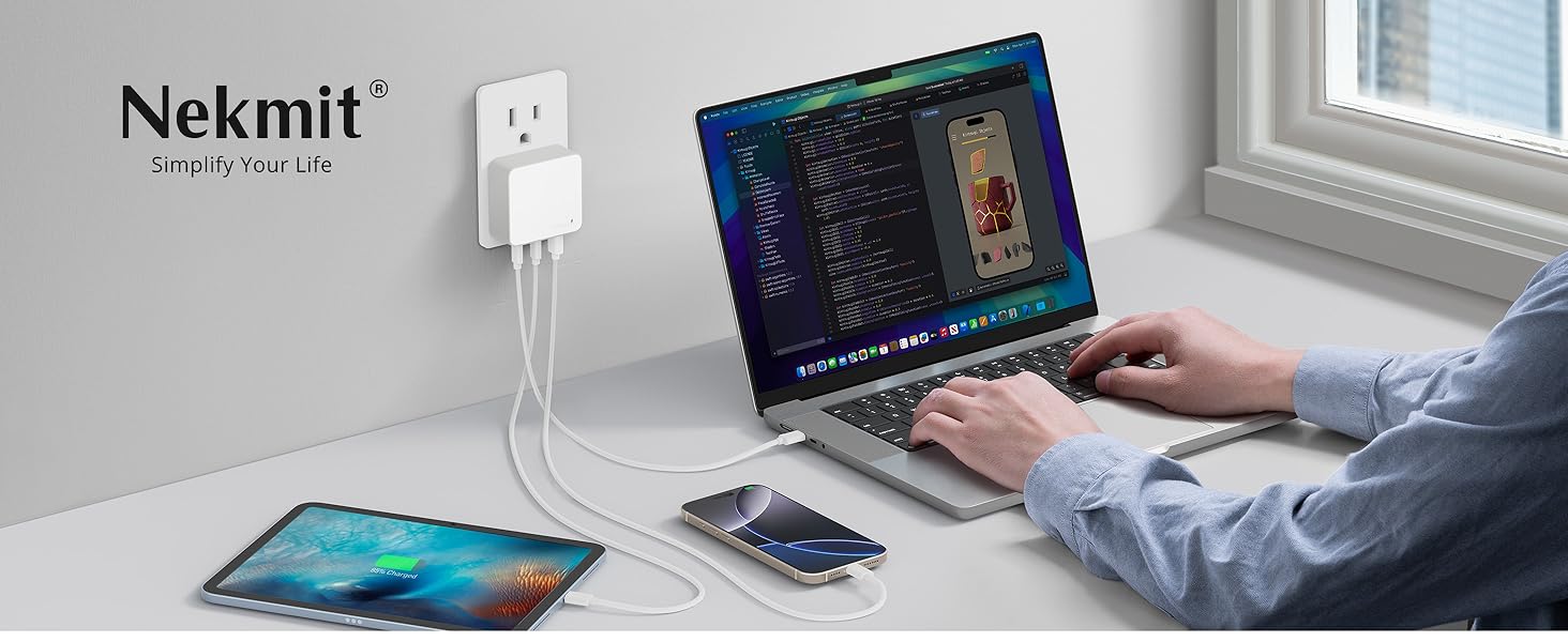 100W 3-Port Flat USB C Charger Block