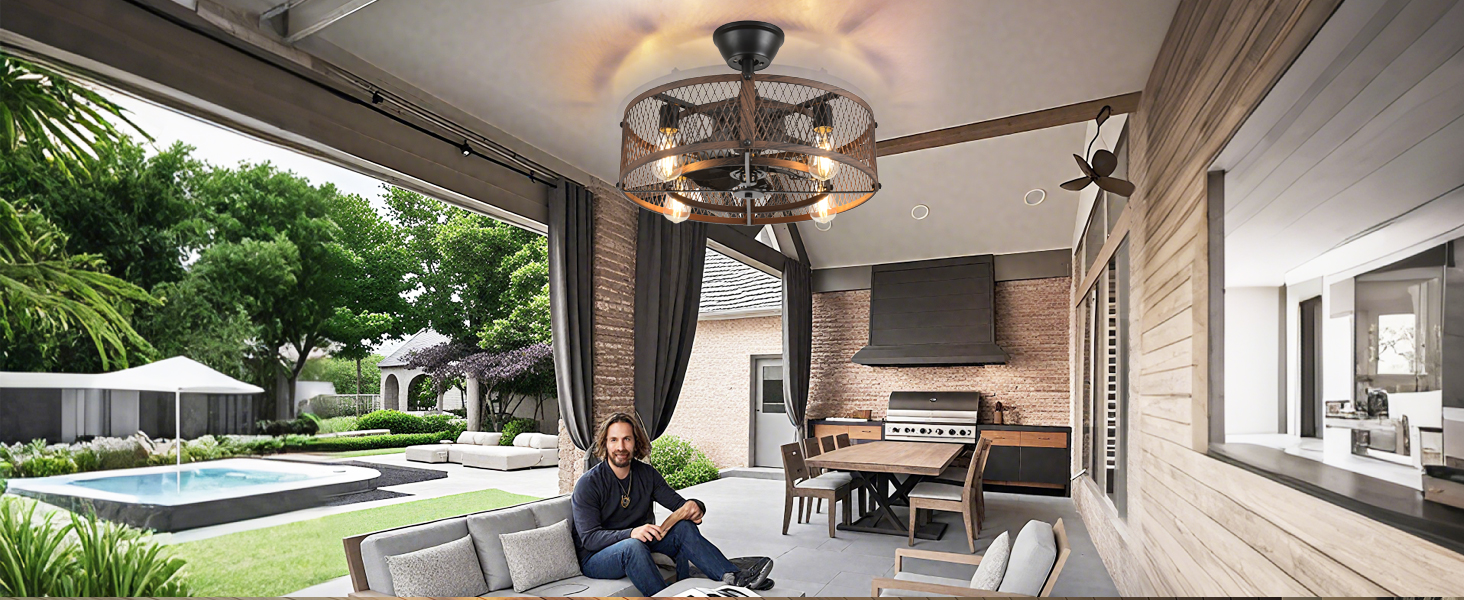 caged ceiling fan with light flush mount