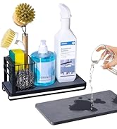 KONE Black Kitchen Sink Caddy: Kitchen Sponge Holder with Instant Drying Stone and Brush Holder, ...