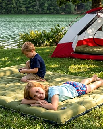 Camping Sleeping Pad,5.9 Inch Thick Camping Mat with Built in Pillow and Foot Pump