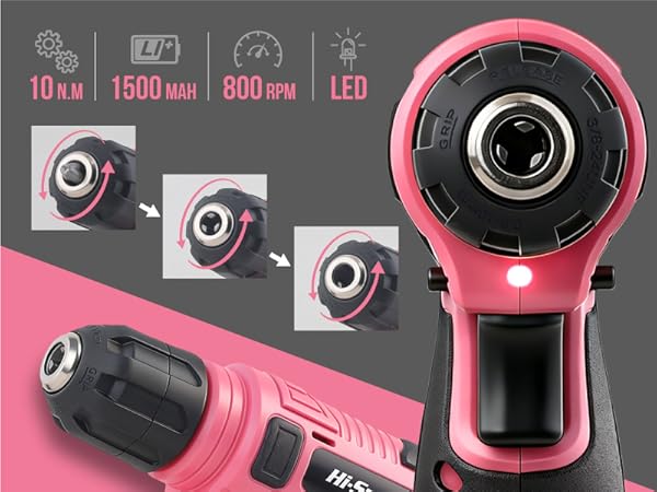 Hi-Spec 8V USB Pink Drill Driver and Home Tool Kit