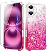 Ruky for iPhone 16 Case with Screen Protector, Glitter Sparkle Flowing Quicksand Waterfall Flexib...