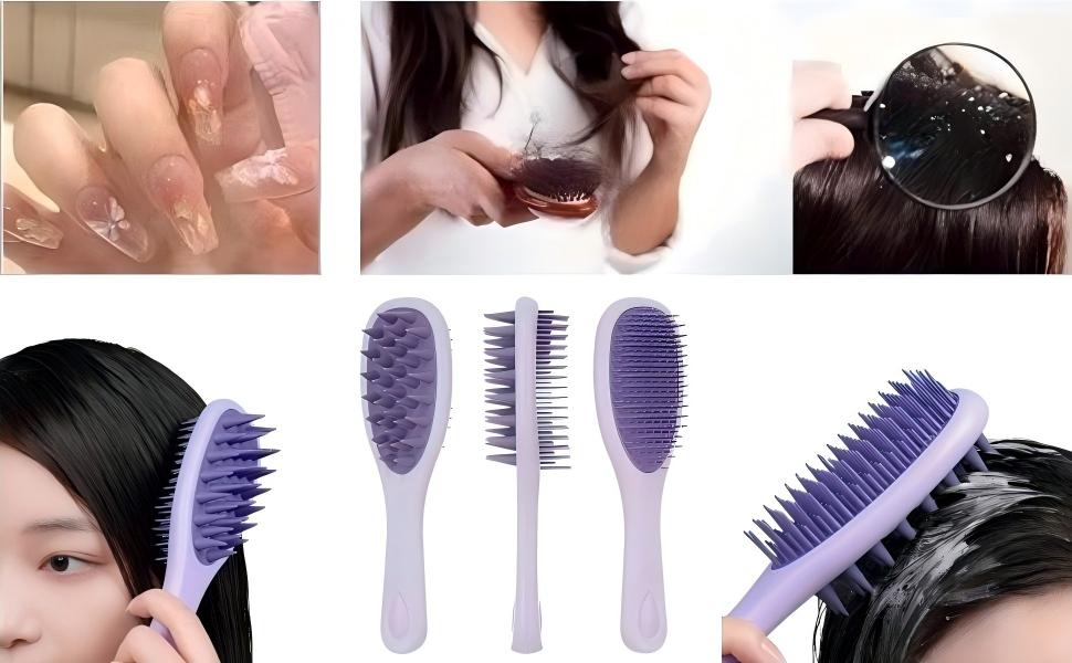 Long Handle Hair Silicone Scalp Massage Brush, Double-Sided Hair Comb Shampoo Brush