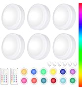 Yiliaw LED Puck Lights with Remote Control, AA Battery Operated, 12 Color Closet Under Cabinet Li...