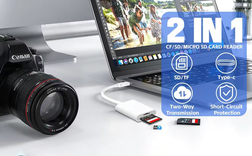 Type C Card Reader with SD MicroSD 2 Slots SD Card Memory Card Adapter