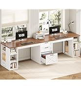 SEDETA Farmhouse 96.5" Computer Desk with Drawers, 2 Person Home Office Desk, Gaming Double Desk ...