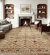 Joydeco 8x10 Area Rugs for Living Room, Non Slip Machine Washable Vintage Rug, Low Pile Chenille ...