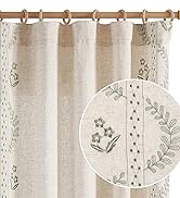 jinchan Linen Curtains Floral Curtains for Bedroom Boho Curtains 84 Inch Length Linen Blend Sage ...