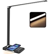 JOSTIC LED Desk Lamp with Night Lighting, Fast Wireless Charger, USB Charging Port, 10 Brightness...