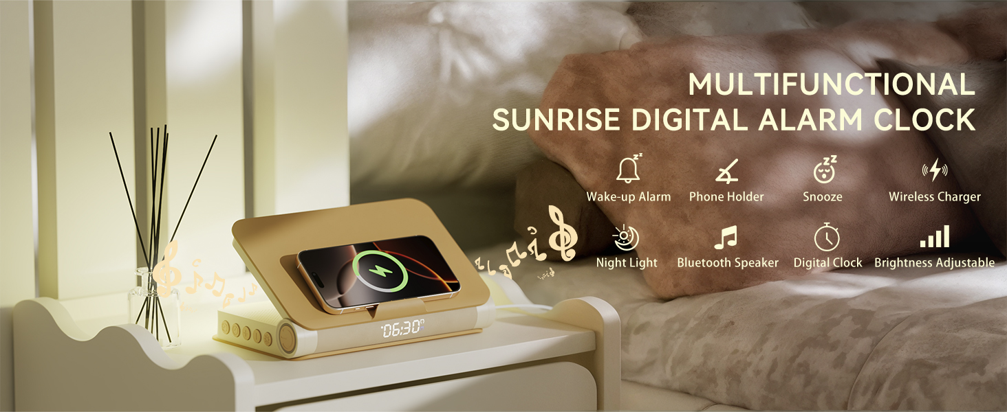 alarm clock for bedroom bluetooth speaker wireless charging