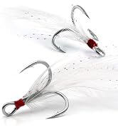 FishTrip Feathered Treble Hooks Fishing, 15Pcs Dressed Treble Hook Size 10 8 6 4 2 for Fishing Sp...
