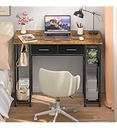 DAOUTIME Computer Desk with Drawers, 37.3 Inch Home Office Work Desk with Storage Shelf, Kids Tee...