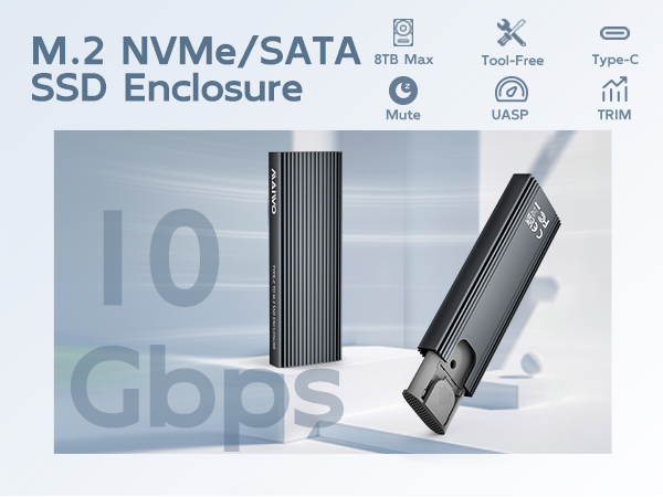 M.2 PCIe NVMe NGFF SATA SSD Enclosure USB 3.1 Gen2 Type-C 10Gbps Support M Key B&amp;M Key Aluminum Case