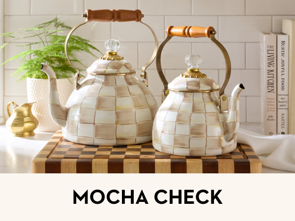 Mocha Check tea Kettles, the new neutral, warm kitchen