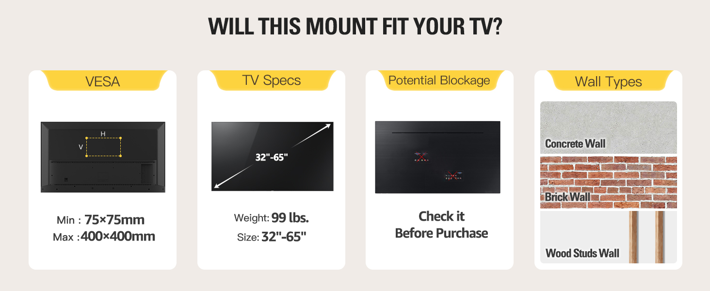 TV Wall Mount for 32-65 Inch TV