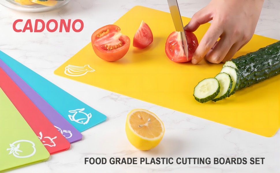This multi-color plastic cutting board set is very lightweight and flexible. 