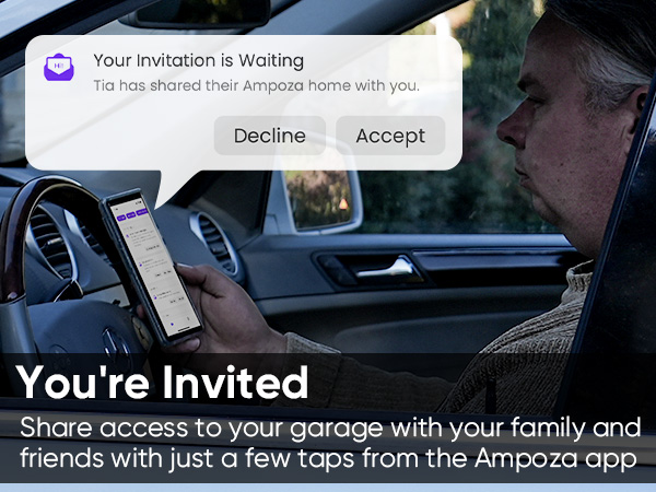 Share access to your garage with your family and friends with just a few taps from the Ampoza app